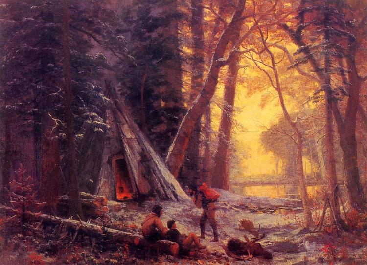 Albert Bierstadt Oil Painting Moose Hunters Camp